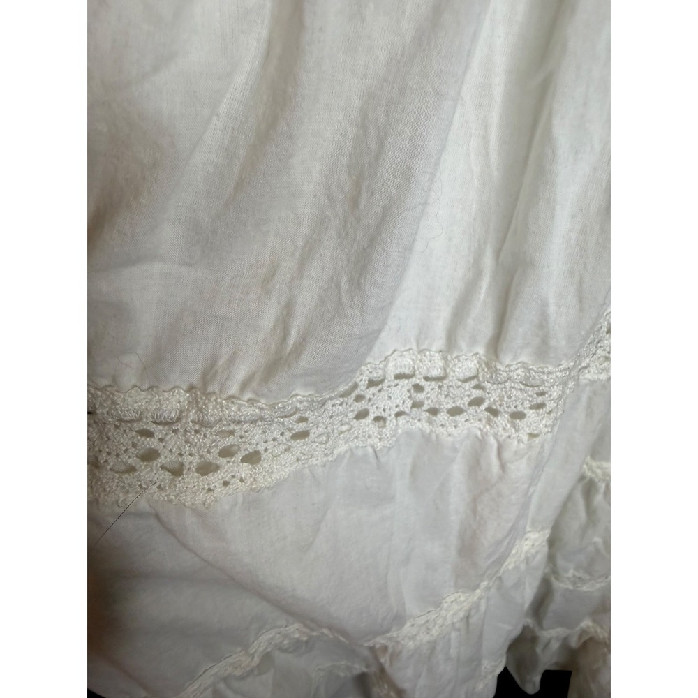 White Tiered Maxi Dress Boho Crochet Lace Smocked Waist Large - Picture 4 of 5